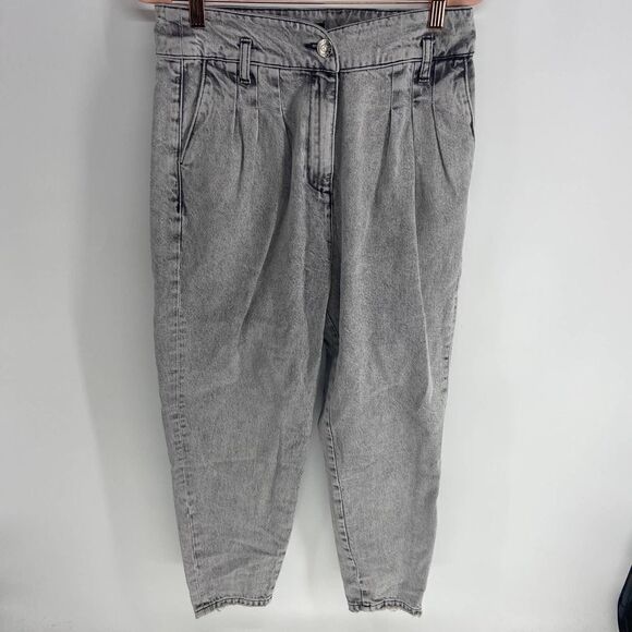 River Island gray Acid Wash Taper Retro Pleated style jeans womens US 8 UK 12 - Picture 1 of 7